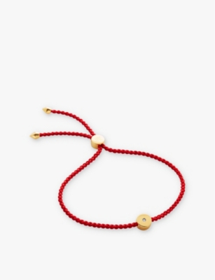 MONICA VINADER: Linear 18ct yellow gold-plated vermeil sterling-silver, cord and 0.06ct round-cut diamond bracelet