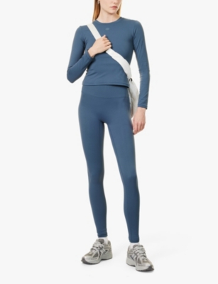The Couture Club Womens Sculpting Emblem Embossed-branding Tapered-leg High-rise Stretch-woven Leggings Petrolblue In Petrolblue