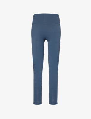 The Couture Club Womens Sculpting Emblem Embossed-branding Tapered-leg High-rise Stretch-woven Leggings Petrolblue In Petrolblue