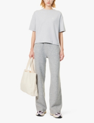 THE COUTURE CLUB WOMENS GREYMARL EMBLEM REGULAR FIT BRAND-EMBROIDERY STRETCH-COTTON T-SHIRT