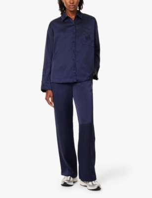 THE COUTURE CLUB: Emblem-embroidered regular-fit satin shirt