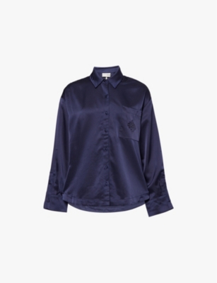 THE COUTURE CLUB: Emblem-embroidered regular-fit satin shirt