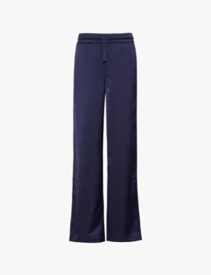 THE COUTURE CLUB: Emblem-embroidered wide-leg satin trousers