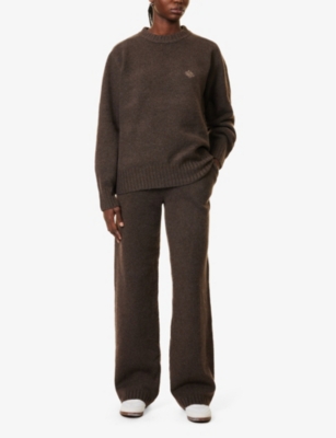 The Couture Club Womens Brown Fluffy Emblem Brand-embroidery Straight-leg Mid-rise Knitted Jogging Bottoms