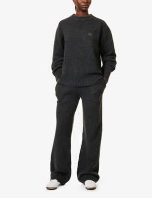 The Couture Club Womens Charcoal Fluffy Emblem Brand-embroidery Straight-leg Mid-rise Knitted Jogging Bottoms