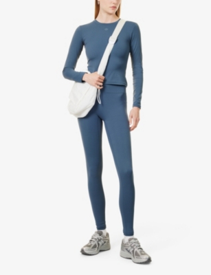 Shop The Couture Club Womens  Round-neck Embossed-branding Stretch-woven Top In Petrolblue