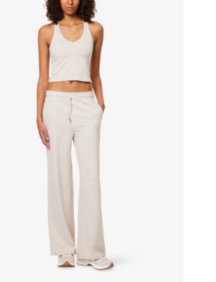 Vuori Womens Ecru Heather Halo Essential Wide-leg Stretch Recycled-polyester Jogging Bottoms In Ecru Heather