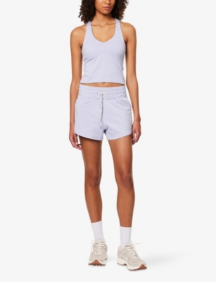 Vuori Womens Lavender Mist Heather Halo Performance Scoop-neck Cropped Stretch-jersey Top In Purple