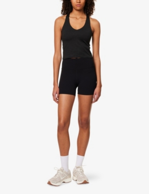 Lululemon Womens Black Heather Halo Performance Scoop-neck Cropped Stretch-recycled Polyester Top Xl