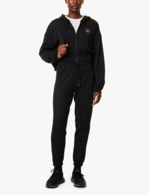 Shop Adidas By Stella Mccartney Womens Black Logo-print Cropped Organic-cotton Jersey Hoody