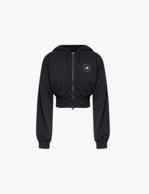 ADIDAS BY STELLA MCCARTNEY: Logo-print cropped organic-cotton jersey hoody