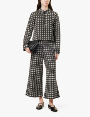 Shop Me And Em Womens  Houndstooth Wide-leg Cropped Woven Trousers In Black/deep Autumn Ol