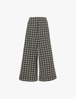 Shop Me And Em Womens  Houndstooth Wide-leg Cropped Woven Trousers In Black/deep Autumn Ol