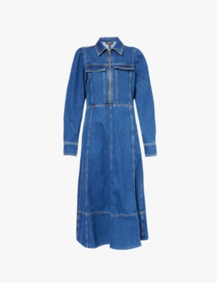 ME AND EM - Zip-front regular-fit denim midi dress | Selfridges.com