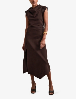Reiss Womens Burgundy Harlan Draped Stretch-jersey Midi Dress In Brown