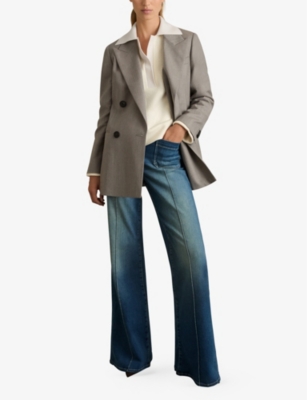 Reiss Womens  Amy Open-placket Wool-cotton Blend Shirt In Cream