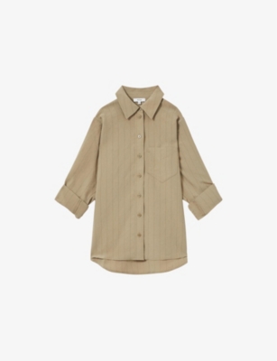 Reiss Womens  Dinah Pinstriped Modal-blend Shirt In Khaki