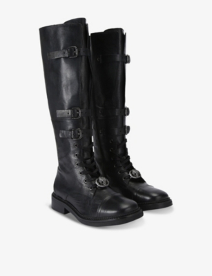 Kurt Geiger Womens Monument Strap-embellished Leather Knee-high Boots Blac In Black