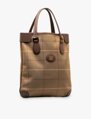 Shop Reselfridges Womens Brown Pre-loved Burberry Vintage Check Canvas Tote Bag