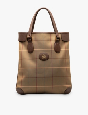 Shop Reselfridges Womens Brown Pre-loved Burberry Vintage Check Canvas Tote Bag