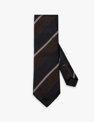 Eton Mens Brown Grenadine Striped Wide-blade Silk Tie