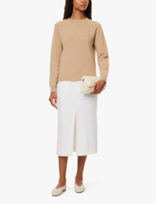 Sunspel Womens Light Camel Crewneck Long-sleeve Wool-knit Jumper In Light Camel