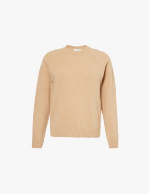 Sunspel Womens Light Camel Crewneck Long-sleeve Wool-knit Jumper In Light Camel