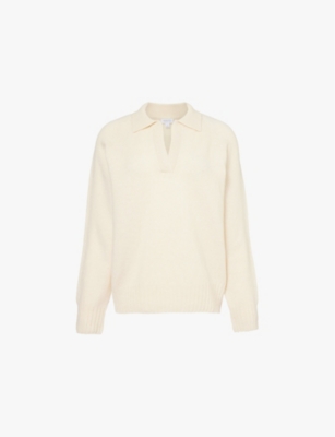 Sunspel Womens Ecru Relaxed-fit Polo-collar Wool-knit Jumper In Ecru