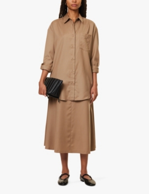 Sunspel Womens Light Camel Oversized Long-sleeve Wool-twill Shirt In Light Camel