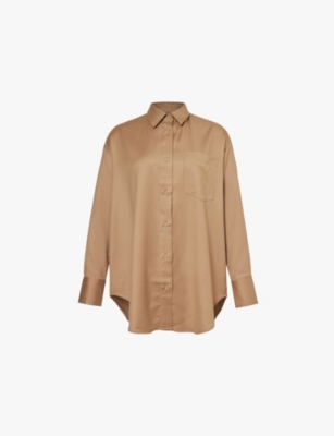 Shop Sunspel Womens  Oversized Long-sleeve Wool-twill Shirt In Light Camel