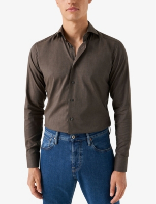 ETON: Herringbone-Weave Long-Sleeve Cotton Shirt