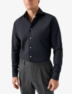 Spread-collar breathable wool shirt