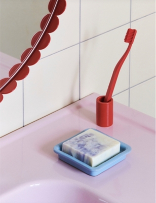 Hay Square-shape Glazed Terracotta Soap Dish In Light Blue