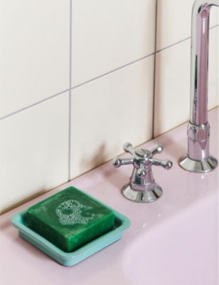HAY LIGHT GREEN SQUARE-SHAPE GLAZED TERRACOTTA SOAP DISH 