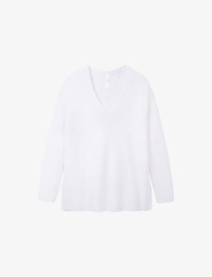THE WHITE COMPANY: V-Neck Button-Down Textured Cotton Jumper