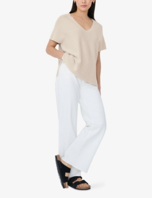 The White Company S Alabaster Textured-stitch Knitted Cotton T-shirt Xs In White
