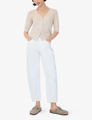 THE WHITE COMPANY: V-Neck Short-Sleeve Wool And Cashmere-Blend Cardigan