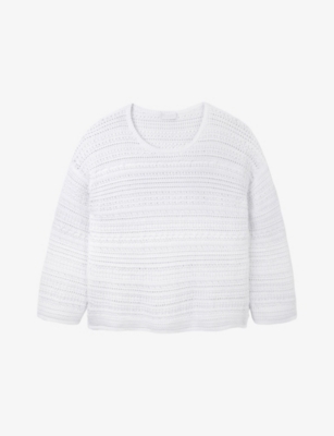 THE WHITE COMPANY: Round-Neck Off-Shoulder Textured Cotton-Blend Jumper