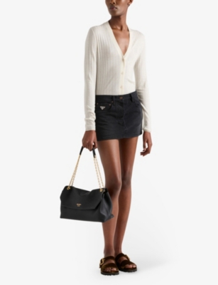 Shop Prada Womens Yellow V-neck Ribbed Cashmere And Silk Cardigan