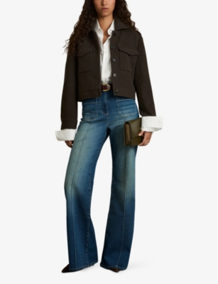 Reiss Mocha Brown Wool-blend Cropped Jacket In Mocha Brown