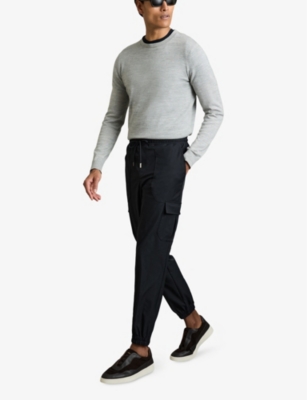 Reiss Mens Navy Hold Patch-pocket Tapered-leg Stretch-jersey Cargo Trousers In Navy