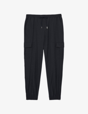 Reiss Mens Navy Hold Patch-pocket Tapered-leg Stretch-jersey Cargo Trousers In Navy
