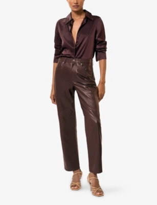 REISS: Verona slim-leg high-rise leather trousers