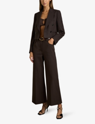 Reiss Womens  Myrtle Wide-leg High-rise Stretch-woven Culottes In Chocolate Brown