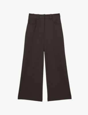 Reiss Womens  Myrtle Wide-leg High-rise Stretch-woven Culottes In Chocolate Brown