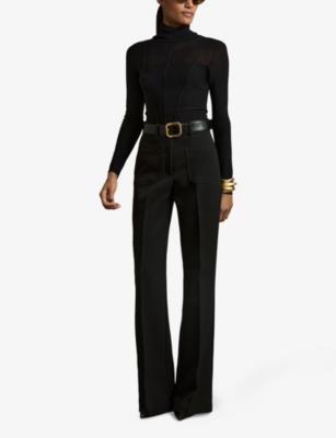 Reiss Womens  Priya Flared-leg Recycled Polyester-blend Trousers In Black