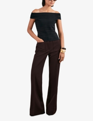 Reiss Womens Chocolate Brown Priya Flared-leg Woven Trousers In Brown