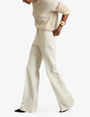 Shop Reiss Womens Cream Priya Flared-leg Woven Trousers