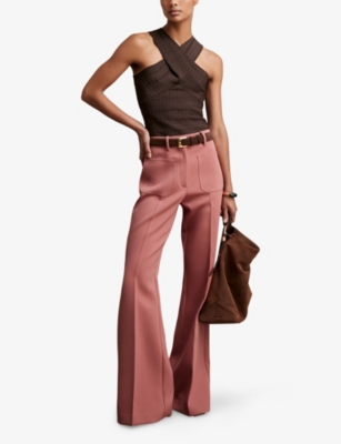 Reiss Womens Abbey Flared-leg High-rise Stretch-woven Trousers Tan In Pink