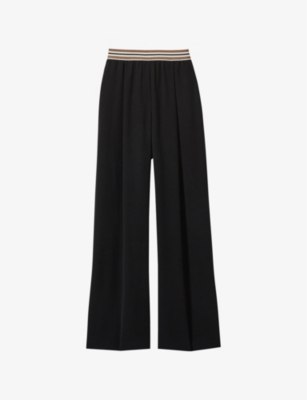 Reiss Womens  Abs Striped-waistband Recycled Polyester-blend Trousers In Black